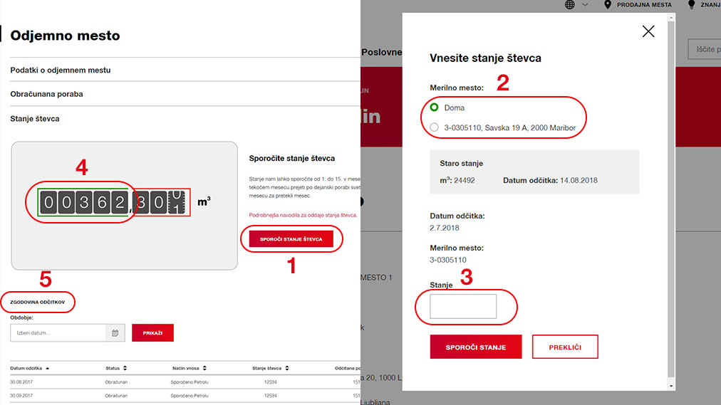 Oddaja stanja števca zemeljskega plina - Moj Petrol